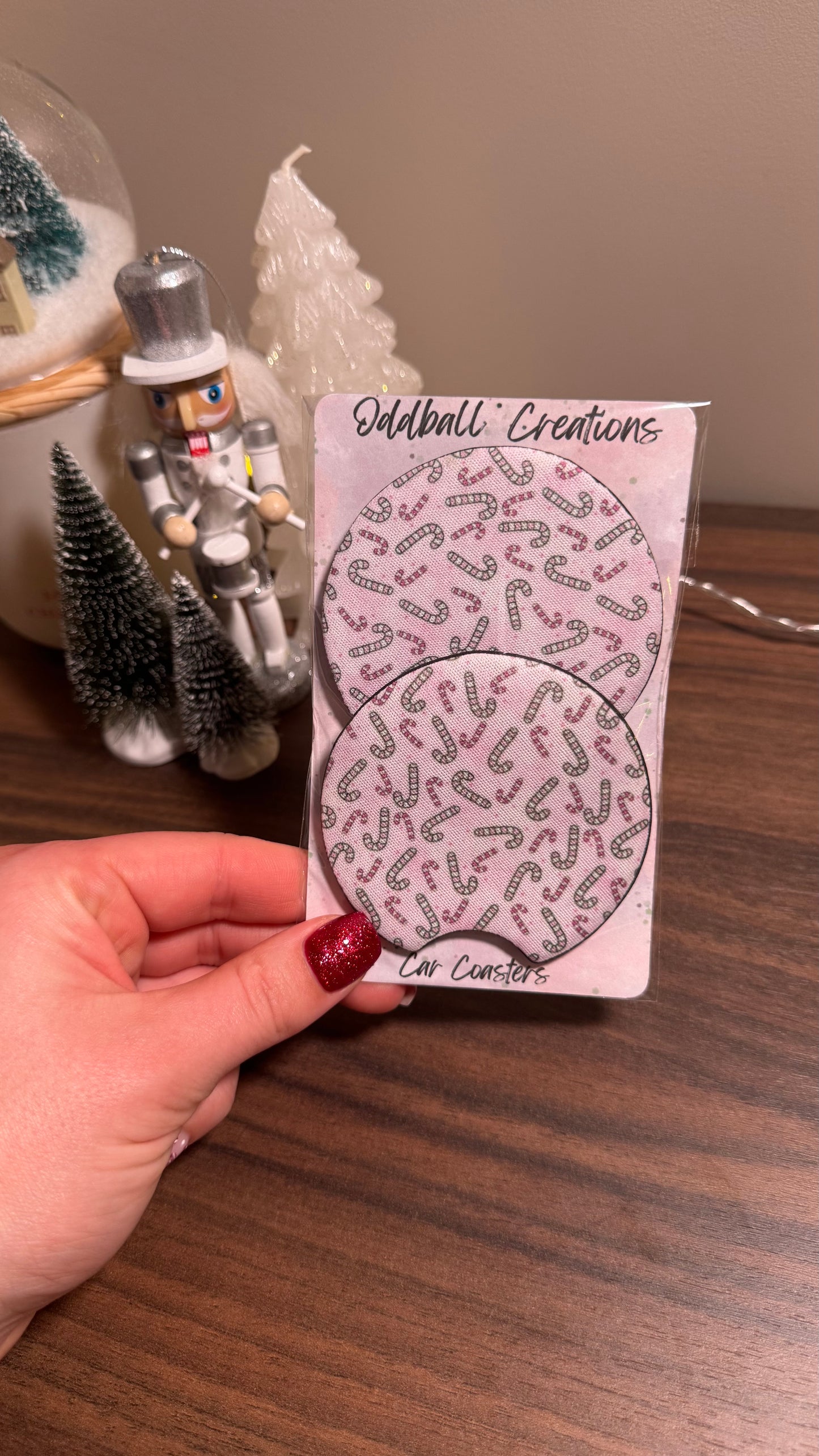 Pink Candy Cane Car Coasters