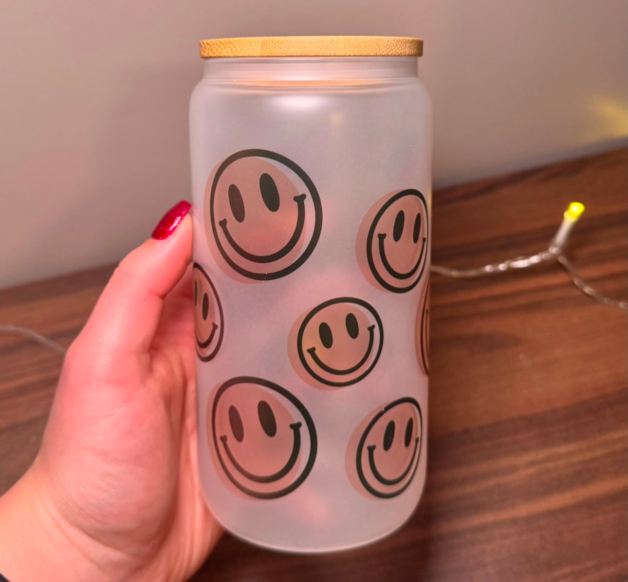 16oz Smiley Face Libbey Glass Can