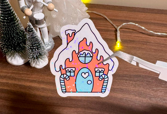 Blue Gingerbread House Sticker