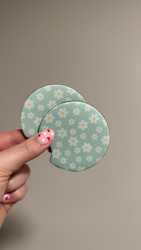 Green Flowers Car Coasters